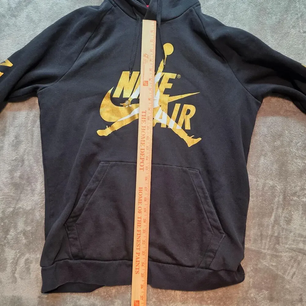 Air Jordan Hoodie Mens L Black Nike Air Jumpman Gold Logo Sleeve Print Fleece